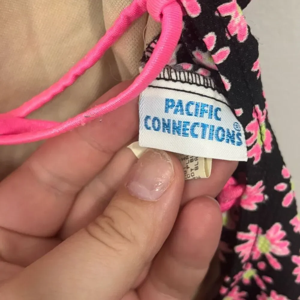 Vintage Pacific Connections Neon Pink Daisy‎ One Piece Swimsuit Medium
